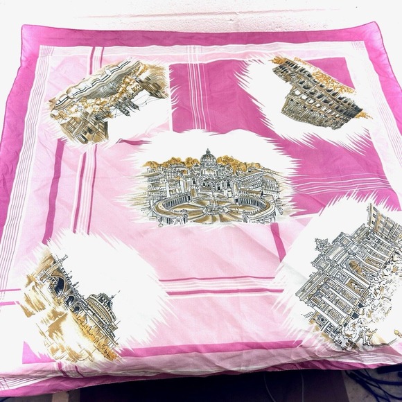 E. Saracini Pink Roma Square Scarf Rome Italy Italian Landmarks - Picture 1 of 12